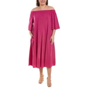 Marina Rinaldi Donare Off-the-Shoulder Midi‎ Dress in Pink US Sz 20